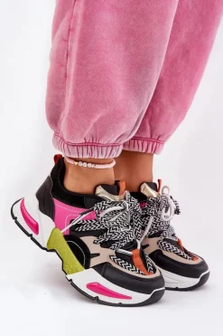 Sneakersy Buty Sportowe Damskie Z Podwójnym Sznurowaniem Czarne Efobell