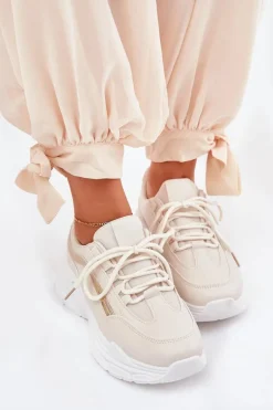 Sneakersy Buty Sportowe Damskie Na Grubej Podeszwie Beżowe Lerila