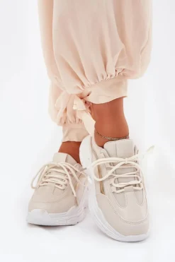 Sneakersy Buty Sportowe Damskie Na Grubej Podeszwie Beżowe Lerila
