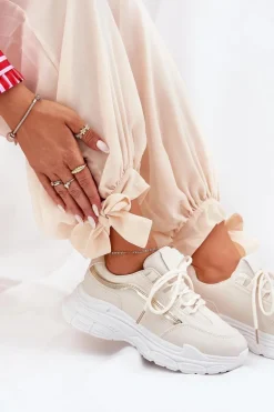 Sneakersy Buty Sportowe Damskie Na Grubej Podeszwie Beżowe Lerila