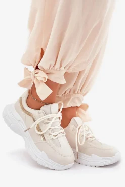 Sneakersy Buty Sportowe Damskie Na Grubej Podeszwie Beżowe Lerila