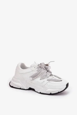 Sneakersy Buty Sportowe Damskie Z Podwójnym Sznurowaniem Białe Efobell