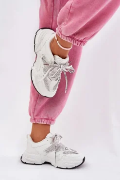 Sneakersy Buty Sportowe Damskie Z Podwójnym Sznurowaniem Białe Efobell