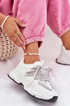Sneakersy Buty Sportowe Damskie Z Podwójnym Sznurowaniem Białe Efobell