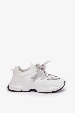 Sneakersy Buty Sportowe Damskie Z Podwójnym Sznurowaniem Białe Efobell
