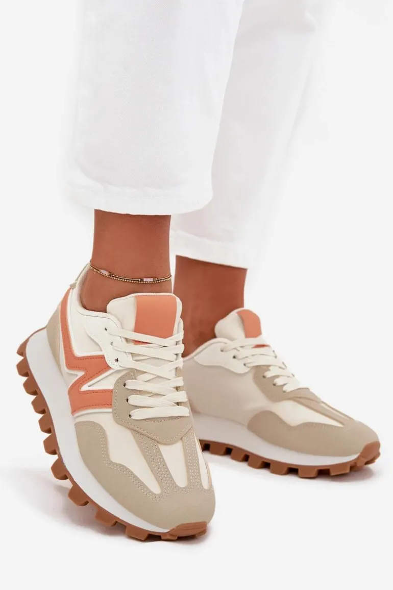 Sneakersy Buty Sportowe Damskie Beżowe Kalelia
