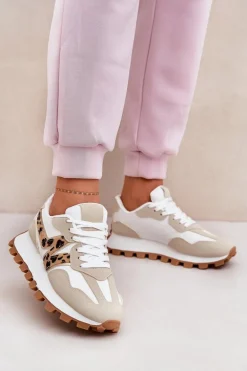 Sneakersy Buty Sportowe Damskie Panterka Beżowe Kalelia