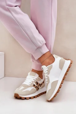 Sneakersy Buty Sportowe Damskie Panterka Beżowe Kalelia