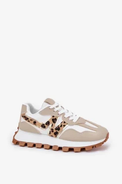 Sneakersy Buty Sportowe Damskie Panterka Beżowe Kalelia