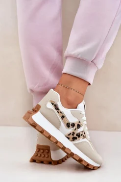 Sneakersy Buty Sportowe Damskie Panterka Beżowe Kalelia
