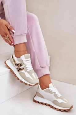 Sneakersy Buty Sportowe Damskie Panterka Beżowe Kalelia