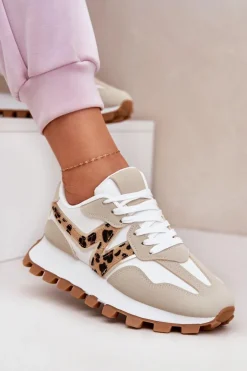 Sneakersy Buty Sportowe Damskie Panterka Beżowe Kalelia