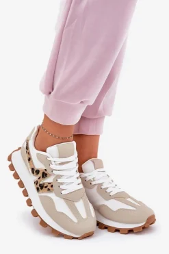 Sneakersy Buty Sportowe Damskie Panterka Beżowe Kalelia