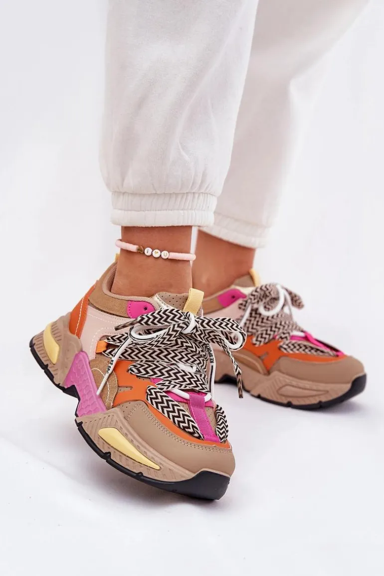 Sneakersy Buty Sportowe Damskie Z Podwójnym Sznurowaniem Khaki Efobell