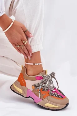 Sneakersy Buty Sportowe Damskie Z Podwójnym Sznurowaniem Khaki Efobell