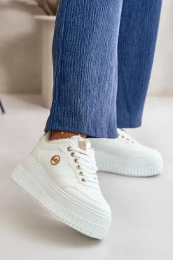 Sneakersy Buty Sportowe Damskie Ocieplane Na Masywnej Podeszwie Białe Ardiela