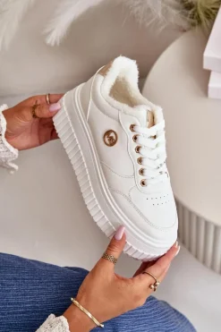 Sneakersy Buty Sportowe Damskie Ocieplane Na Masywnej Podeszwie Białe Ardiela