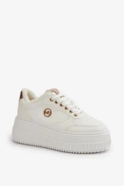 Sneakersy Buty Sportowe Damskie Ocieplane Na Masywnej Podeszwie Białe Ardiela