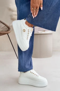 Sneakersy Buty Sportowe Damskie Ocieplane Na Masywnej Podeszwie Białe Ardiela