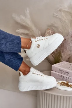 Sneakersy Buty Sportowe Damskie Ocieplane Na Masywnej Podeszwie Białe Ardiela