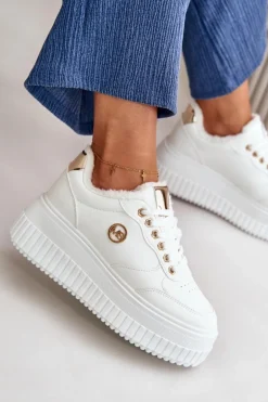 Sneakersy Buty Sportowe Damskie Ocieplane Na Masywnej Podeszwie Białe Ardiela