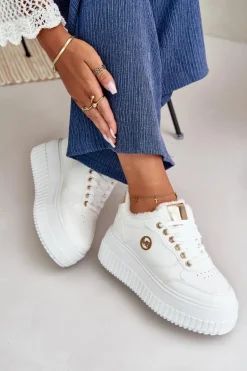 Sneakersy Buty Sportowe Damskie Ocieplane Na Masywnej Podeszwie Białe Ardiela