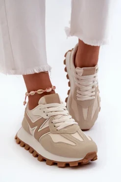 Sneakersy Buty Sportowe Damskie Beżowe Kalelia