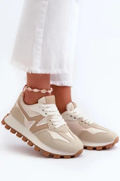 Sneakersy Buty Sportowe Damskie Beżowe Kalelia