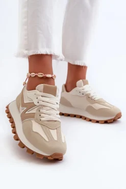 Sneakersy Buty Sportowe Damskie Beżowe Kalelia