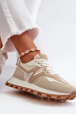 Sneakersy Buty Sportowe Damskie Beżowe Kalelia