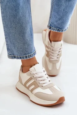 Sneakersy Buty Sportowe Na Platformie Damskie Beżowe Thari