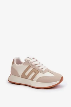 Sneakersy Buty Sportowe Na Platformie Damskie Beżowe Thari