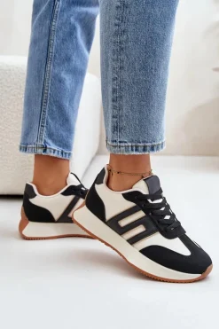 Sneakersy Buty Sportowe Na Platformie Damskie Czarne Thari