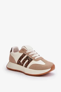Sneakersy Buty Sportowe Na Platformie Panterka Damskie Beżowe Thari
