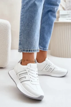 Sneakersy Buty Sportowe Na Platformie Damskie Biało-Szare Thari