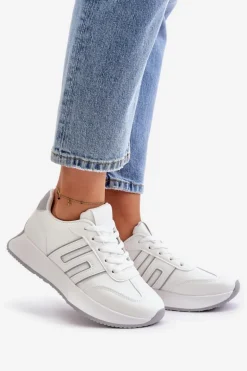 Sneakersy Buty Sportowe Na Platformie Damskie Biało-Szare Thari