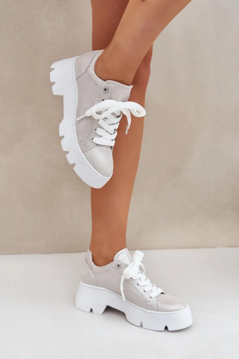 Sneakersy Buty Sportowe Na Platformie CheBello 4632 Srebrne