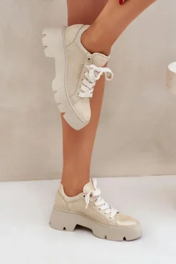 Sneakersy Buty Sportowe Na Platformie CheBello 4632 Złote