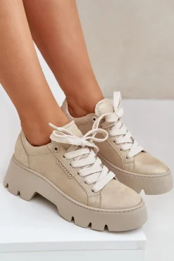 Sneakersy Buty Sportowe Na Platformie CheBello 4632 Złote