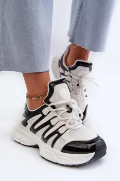 Sneakersy Damskie Biało-Czarne Ahmani