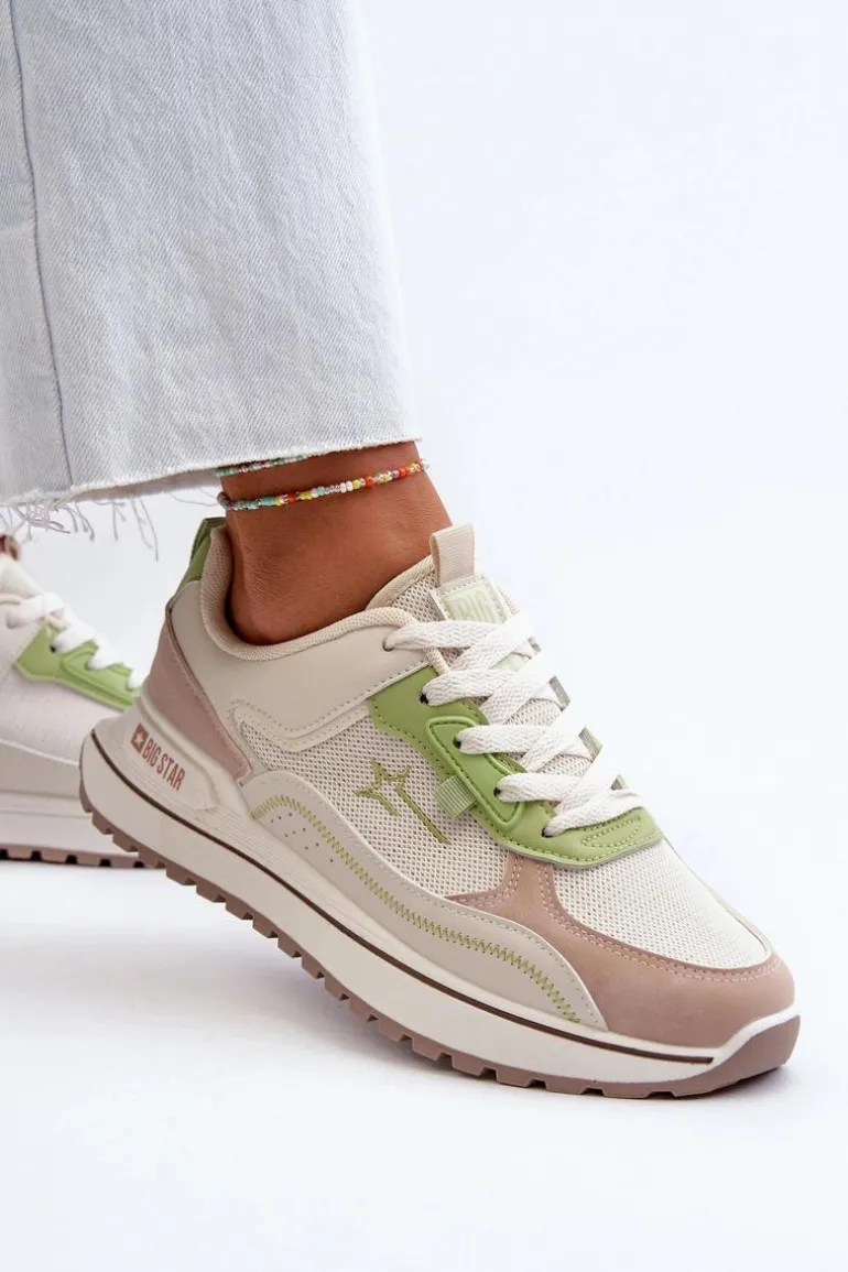 Sneakersy Damskie Big Star NN274A091 Beżowo-Zielone