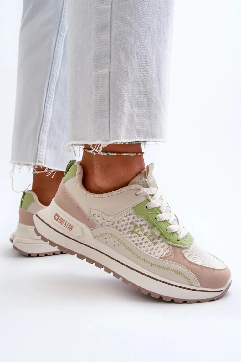 Sneakersy Damskie Big Star NN274A091 Beżowo-Zielone