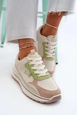 Sneakersy Damskie Big Star NN274A091 Beżowo-Zielone