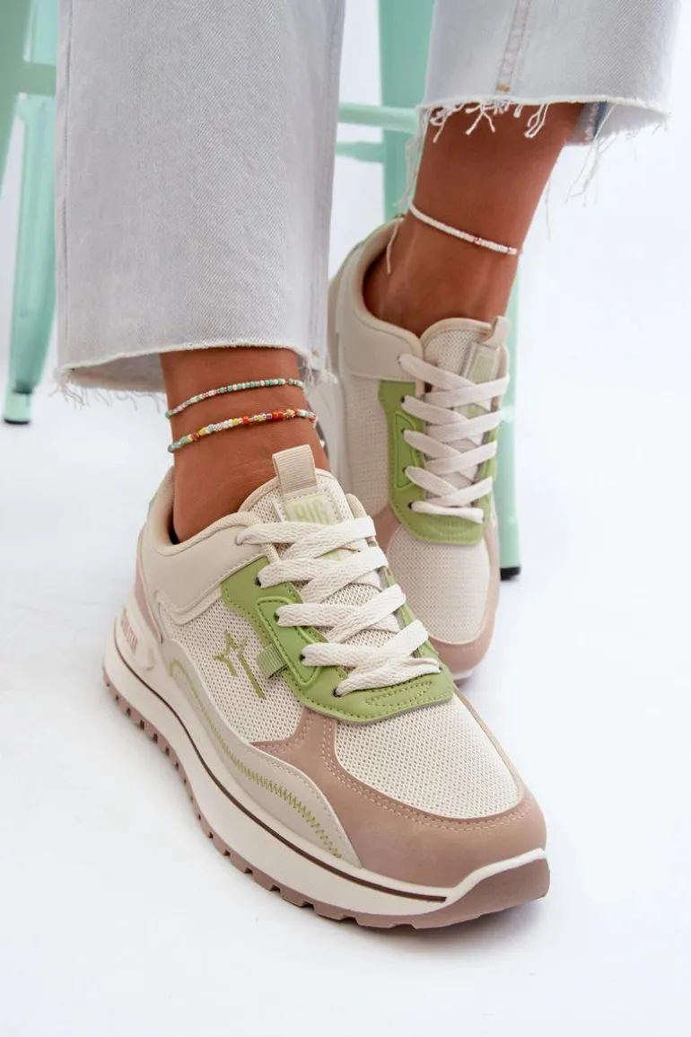 Sneakersy Damskie Big Star NN274A091 Beżowo-Zielone