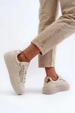 Sneakersy Damskie Big Star NN274334 Memory Foam System Beżowe