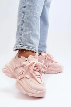 Sneakersy Damskie Na Masywnej Podeszwie Różowe Windamella