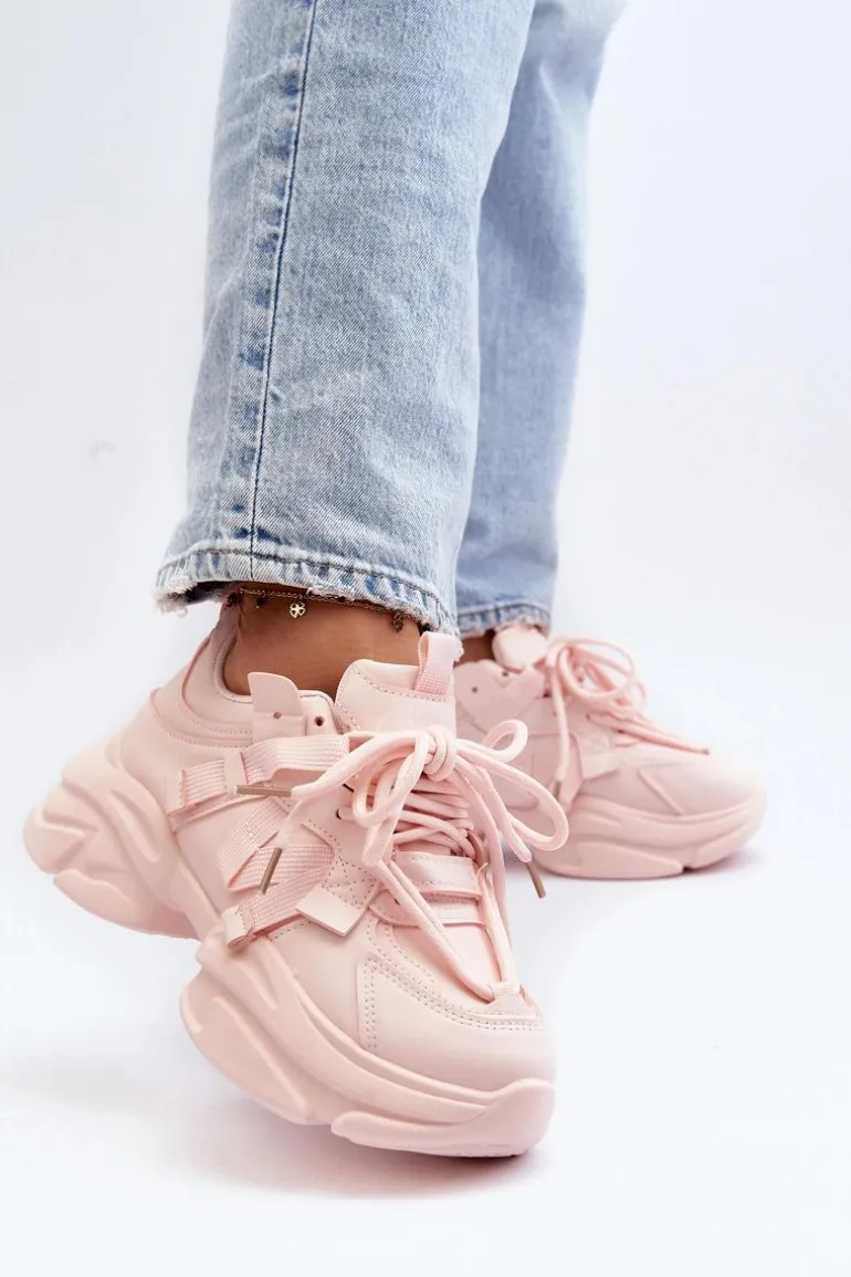 Sneakersy Damskie Na Masywnej Podeszwie Różowe Windamella