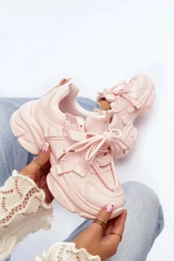 Sneakersy Damskie Na Masywnej Podeszwie Różowe Windamella