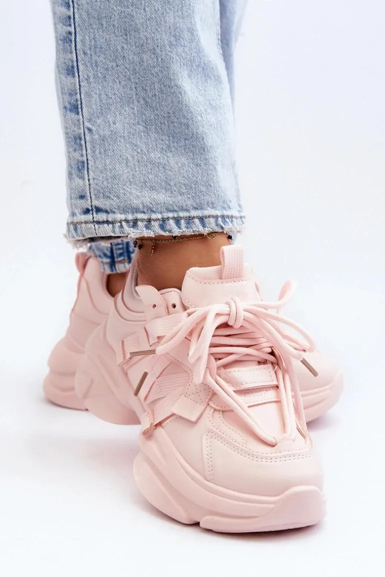 Sneakersy Damskie Na Masywnej Podeszwie Różowe Windamella