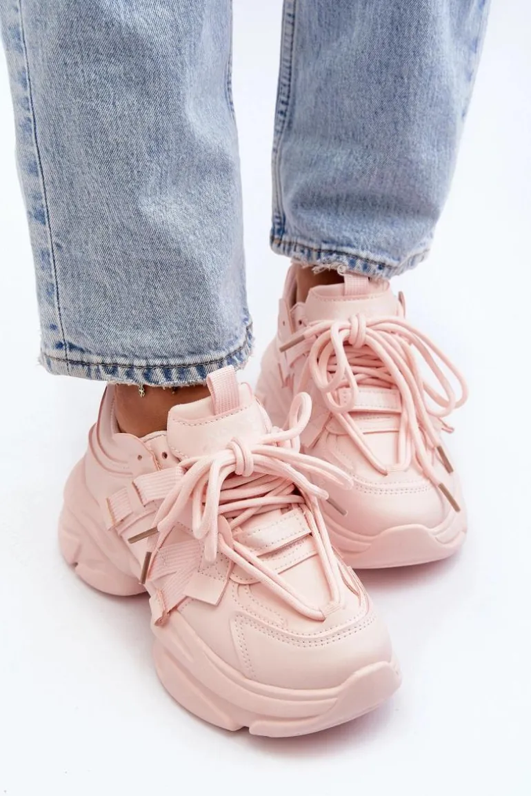 Sneakersy Damskie Na Masywnej Podeszwie Różowe Windamella